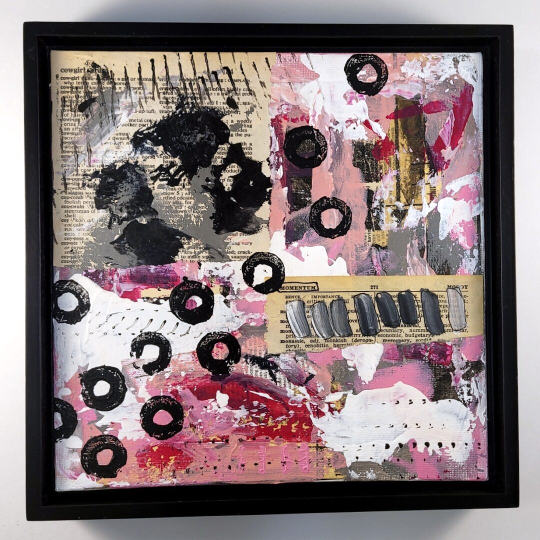 Momentum mixed media collage black frame artwork by Patty Eskridge @arteverydaystudio