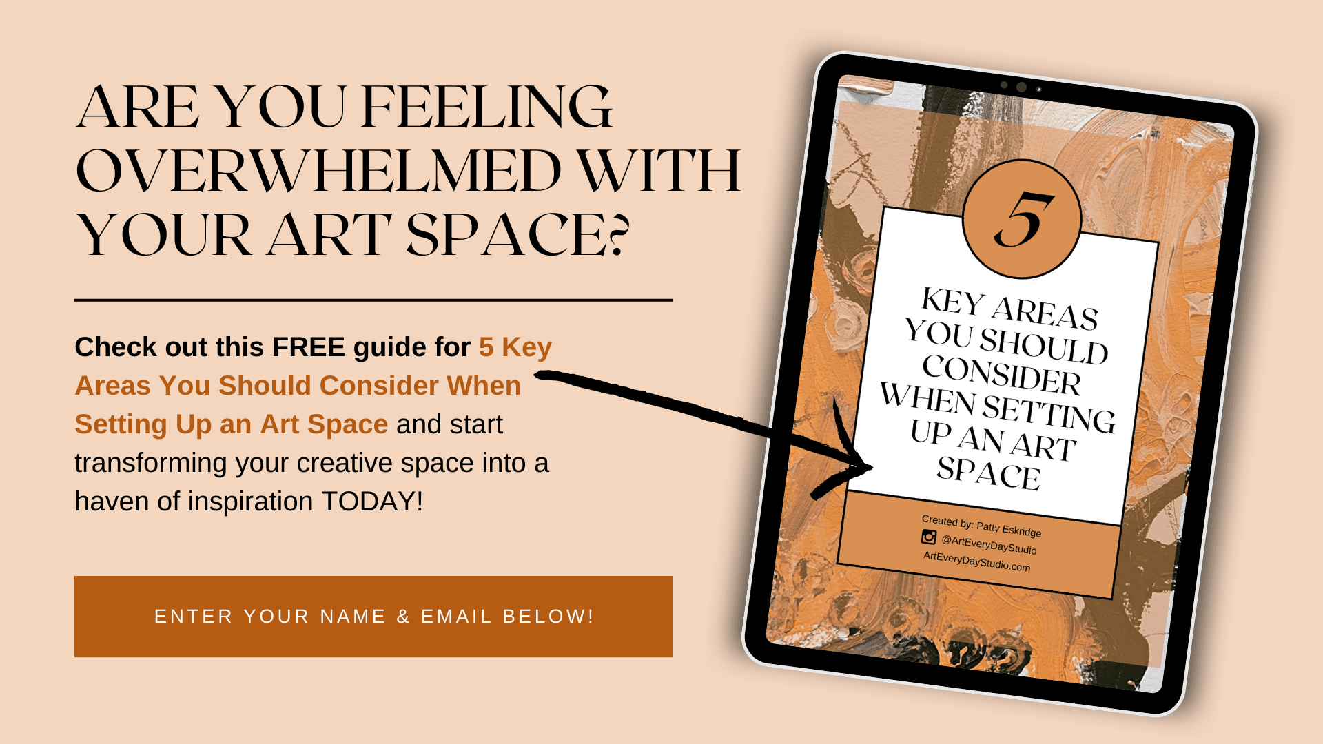 A tablet with the cover of a guide to creating space for art.