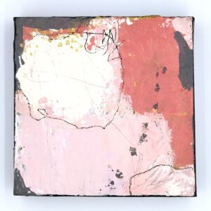 A painting of a pink and white abstract