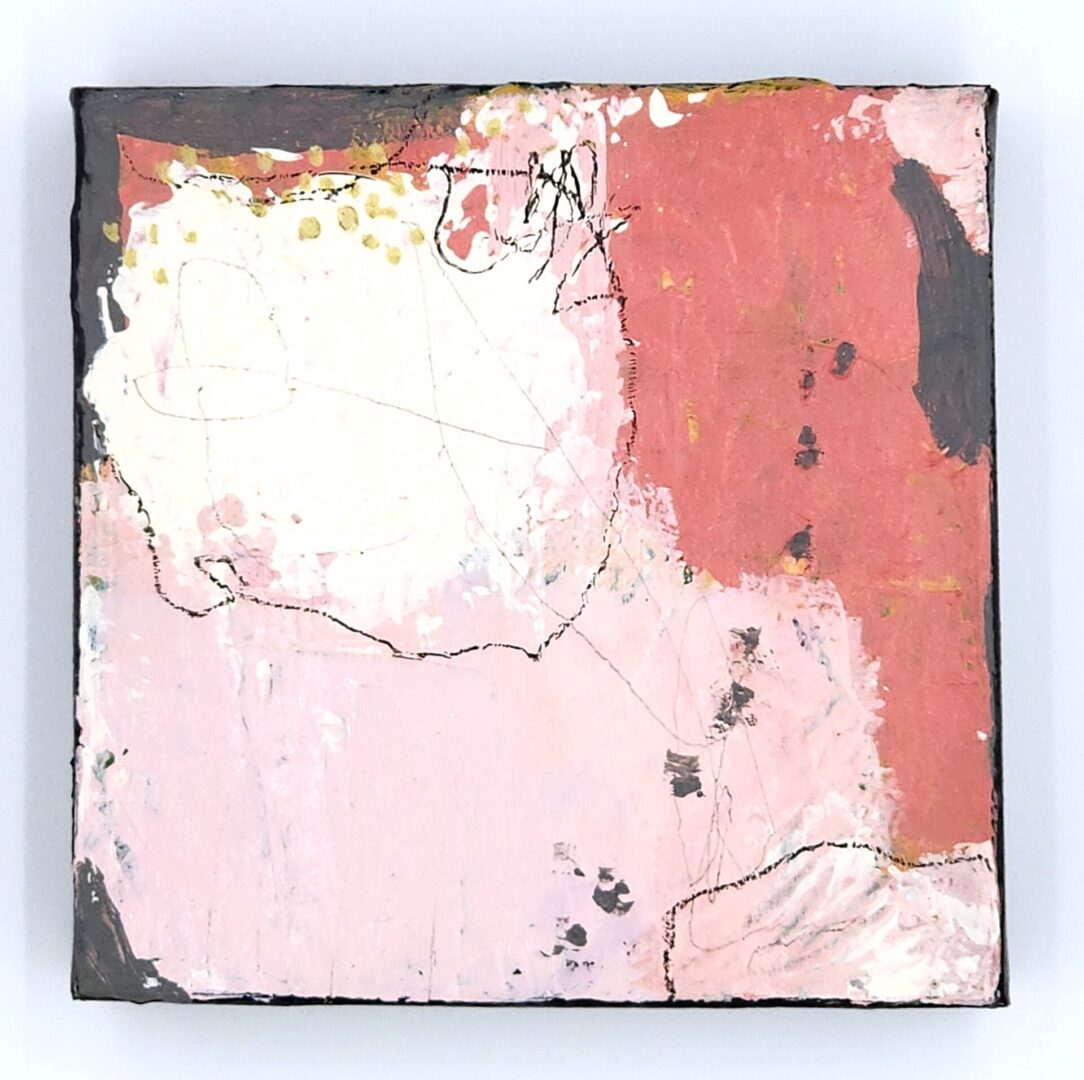 A painting of a pink and white abstract